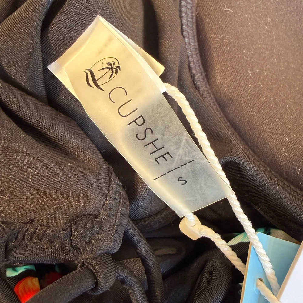 Cupshe Black Floral Print Halter Lace-Up Tummy Control One Piece Swimsuit - Picture 12 of 16